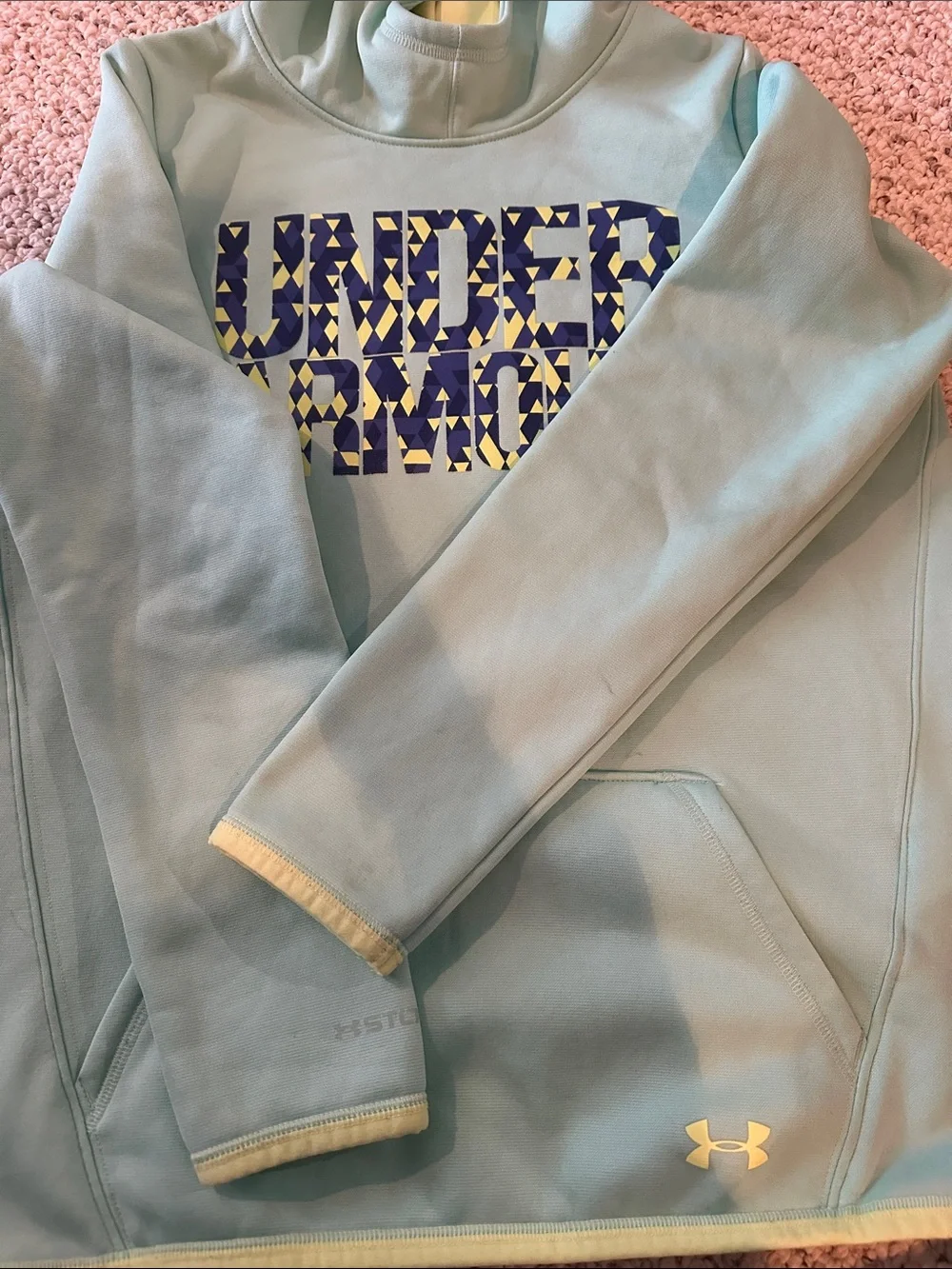 Under Armour Mint Green Hoodie with Navy & Yellow Logo